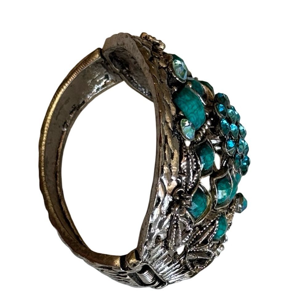 Vintage Rare Turquoise Spring Hinge Bangle Bracelet - Picture 10 of 12